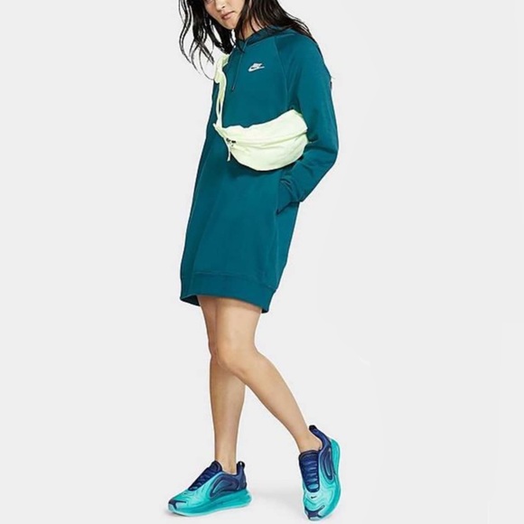 Nike Sportswear Essential Fleece Hoodie Dress Sz S In Midnight Turquoise NWT - Picture 1 of 8